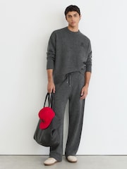 Reiss Charcoal Grey Archibald Monogram Embroidered Relaxed Wool Jumper - Image 5 of 8
