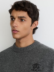 Reiss Charcoal Grey Archibald Monogram Embroidered Relaxed Wool Jumper - Image 6 of 8