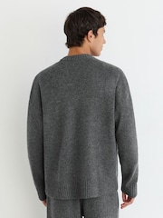 Reiss Charcoal Grey Archibald Monogram Embroidered Relaxed Wool Jumper - Image 7 of 8