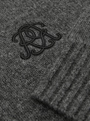 Reiss Charcoal Grey Archibald Monogram Embroidered Relaxed Wool Jumper - Image 8 of 8