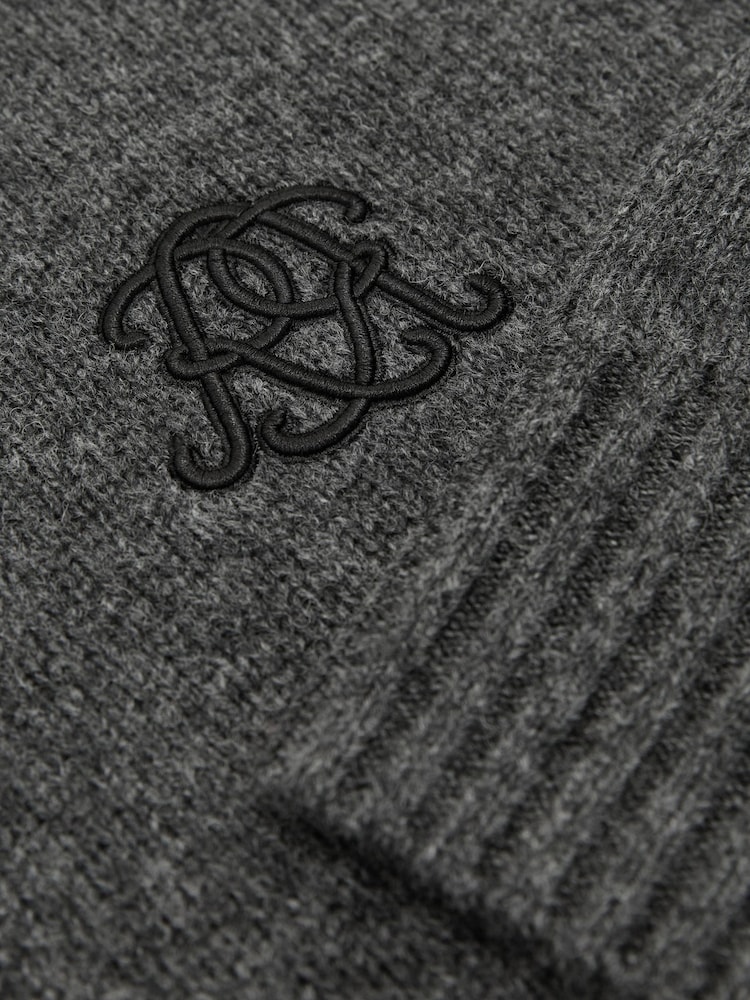 Reiss Charcoal Grey Archibald Monogram Embroidered Relaxed Wool Jumper - Image 8 of 8 Reiss Charcoal Grey Archibald Monogram Embroidered Relaxed Wool Jumper - Image 8 of 8