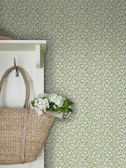Laura Ashley Moss Green Sweet Alyssum 10M Wallpaper - Image 1 of 4