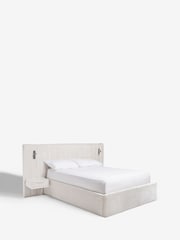 Plush Chenille Natural Oyster Mayfair Upholstered Hotel Bed Frame with Ottoman Storage Bedside Tables and Lights - Image 2 of 4