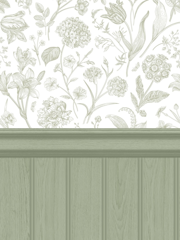 Hoopla Walls Sage Tongue And Groove Floral Toile Wallpaper - Image 2 of 2 Hoopla Walls Sage Tongue And Groove Floral Toile Wallpaper - Image 2 of 2
