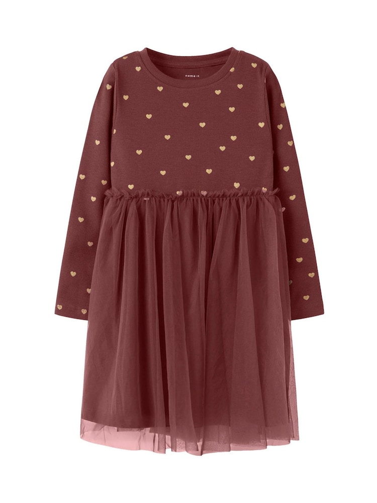 Rouge - Robe en jersey et tulle Name It Cœur imprimés - Image 1 de 2