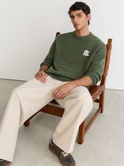 Reiss Dark Green Archibald Monogram Embroidered Relaxed Wool Jumper - Image 3 of 6