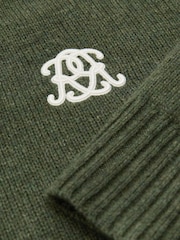 Reiss Dark Green Archibald Monogram Embroidered Relaxed Wool Jumper - Image 6 of 6