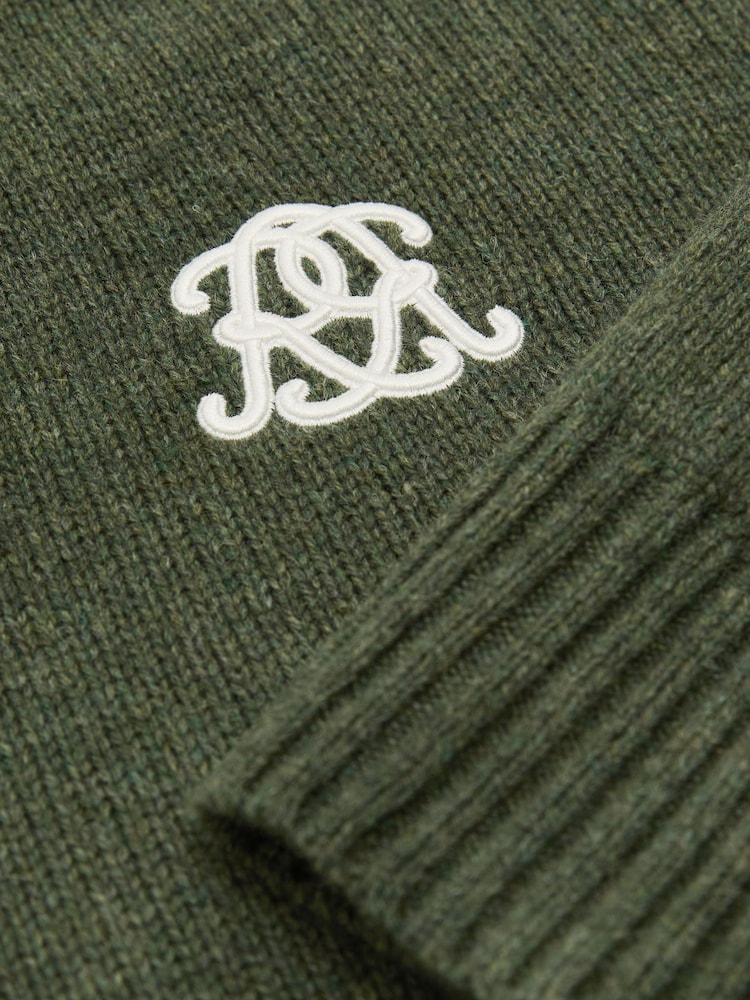 Reiss Dark Green Archibald Monogram Embroidered Relaxed Wool Jumper - Image 6 of 6 Reiss Dark Green Archibald Monogram Embroidered Relaxed Wool Jumper - Image 6 of 6