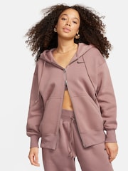 Nike Brown Oversized Mini Phoenix Fleece Swoosh Full Zip Hoodie - Image 1 of 12