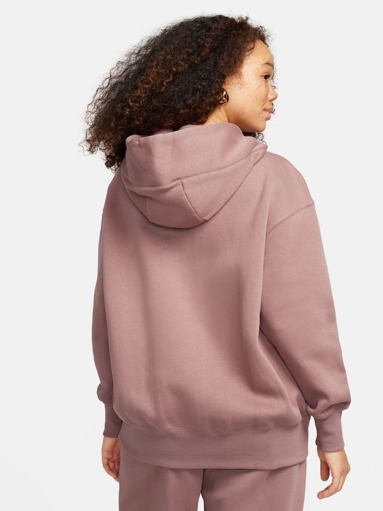 Nike Brown Oversized Mini Phoenix Fleece Swoosh Full Zip Hoodie - Image 4 of 12