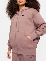 Nike Brown Oversized Mini Phoenix Fleece Swoosh Full Zip Hoodie - Image 6 of 12