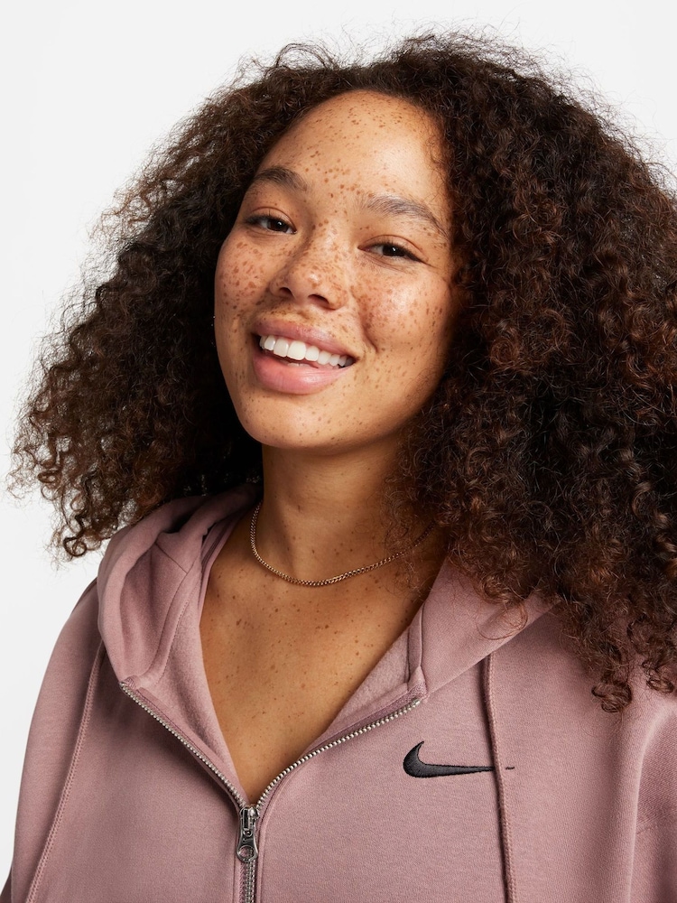 Nike Brown Oversized Mini Phoenix Fleece Swoosh Full Zip Hoodie - Image 7 of 12
