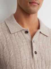 Reiss Oatmeal Hutton 100% Cashmere Cable-Knit Polo Jumper - Image 3 of 6