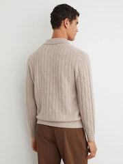 Reiss Oatmeal Hutton 100% Cashmere Cable-Knit Polo Jumper - Image 5 of 6