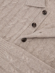 Reiss Oatmeal Hutton 100% Cashmere Cable-Knit Polo Jumper - Image 6 of 6