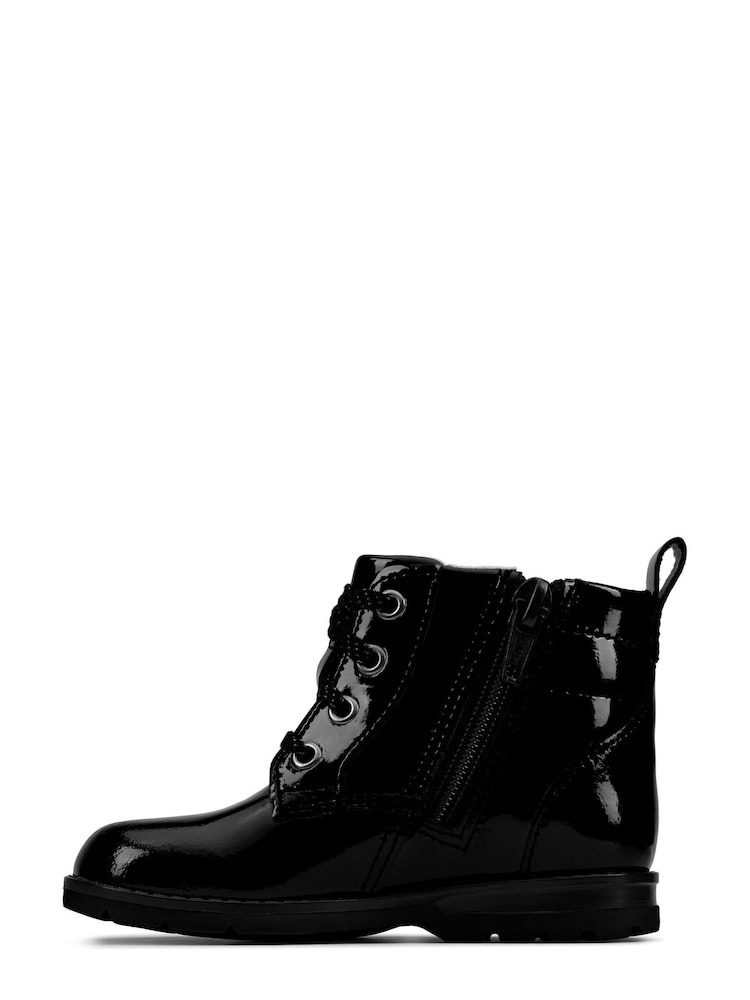 Clarks Black F fit Patent Dabi Lace Boots - Image 2 of 7