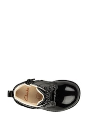 Clarks Black F fit Patent Dabi Lace Boots - Image 6 of 7