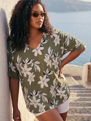 Roman Green Curve Floral Print Crochet Top - Image 1 of 4
