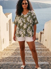Roman Green Curve Floral Print Crochet Top - Image 2 of 4