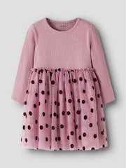 Name It Purple Jersey and Tulle Heart Flocked Dress - Image 1 of 2