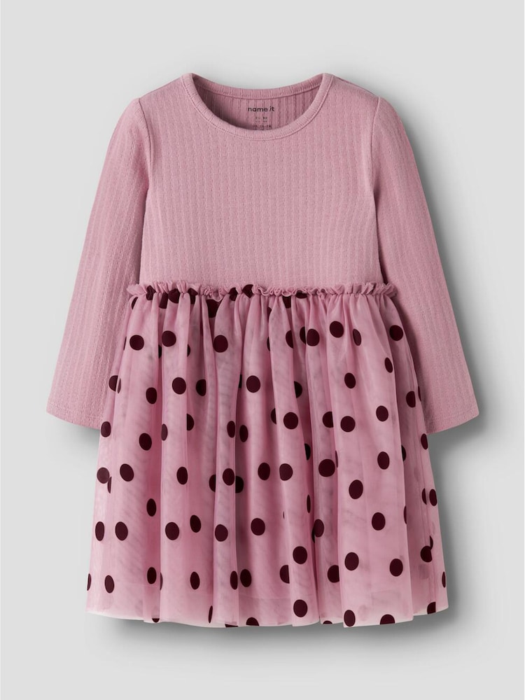 Name It Purple Jersey and Tulle Heart Flocked Dress - Image 1 of 2