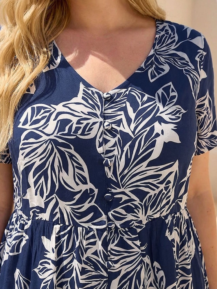 Roman Blue Curve Floral Midi Dress - Image 2 of 3