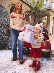 JoJo Maman Bébé Cream Women's Snowflake And Heart Cardigan - Image 1 of 6