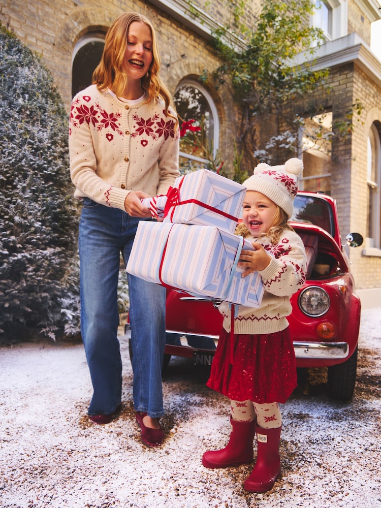 JoJo Maman Bébé Cream Women's Snowflake And Heart Cardigan - Image 1 of 6