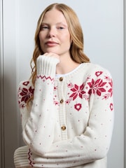 JoJo Maman Bébé Cream Women's Snowflake And Heart Cardigan - Image 2 of 6