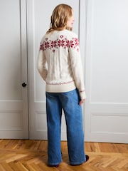 JoJo Maman Bébé Cream Women's Snowflake And Heart Cardigan - Image 5 of 6