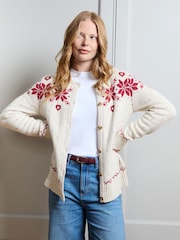 JoJo Maman Bébé Cream Women's Snowflake And Heart Cardigan - Image 6 of 6