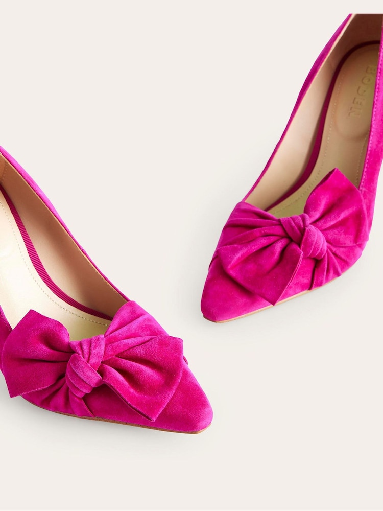 Boden Pink Suede Bow Heeled Courts - Image 4 of 4