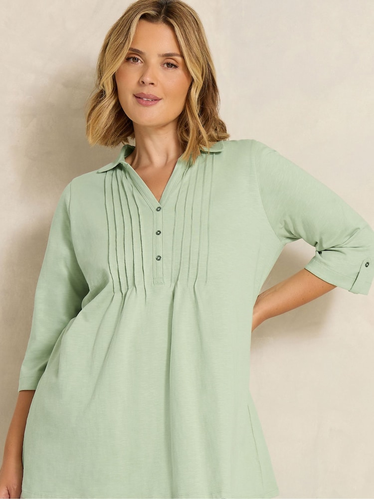 Evans Green Pintuck Henley Top - Image 1 of 6 Evans Green Pintuck Henley Top - Image 1 of 6