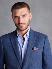 Blue Regular Fit Nova Fides Signature Herringbone Wool Blazer - Image 1 of 6