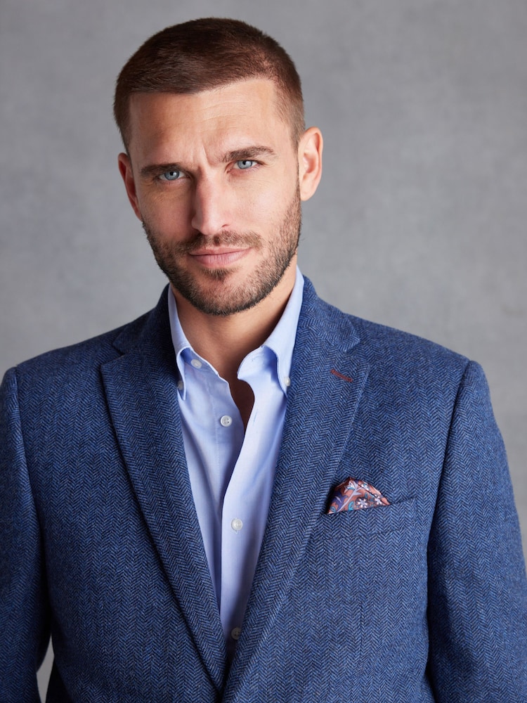 Blue Regular Fit Nova Fides Signature Herringbone Wool Blazer - Image 1 of 6