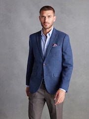 Blue Regular Fit Nova Fides Signature Herringbone Wool Blazer - Image 4 of 6
