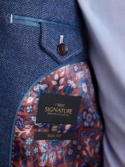 Blue Regular Fit Nova Fides Signature Herringbone Wool Blazer - Image 6 of 6