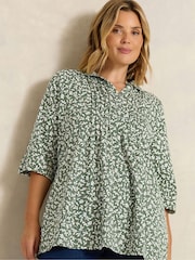 Evans Khaki Green Pintuck Henley Top - Image 1 of 6