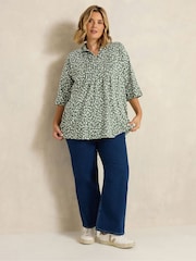 Evans Khaki Green Pintuck Henley Top - Image 2 of 6