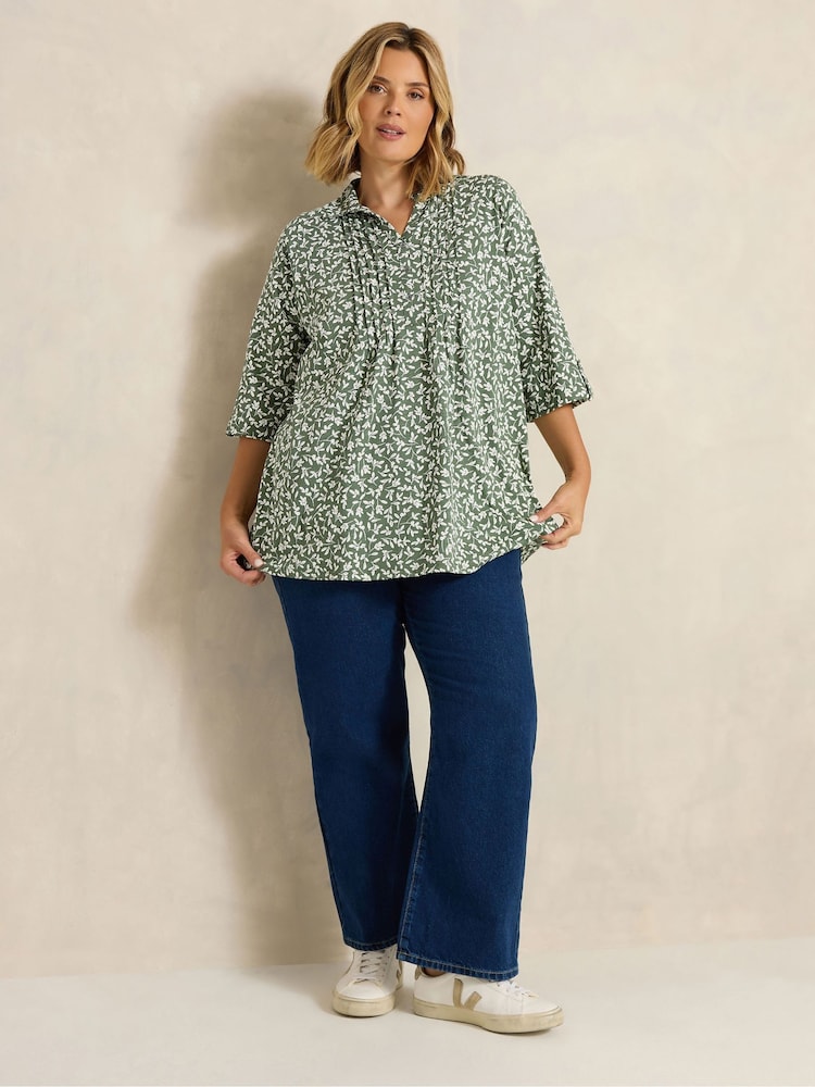 Evans Khaki Green Pintuck Henley Top - Image 2 of 6 Evans Khaki Green Pintuck Henley Top - Image 2 of 6