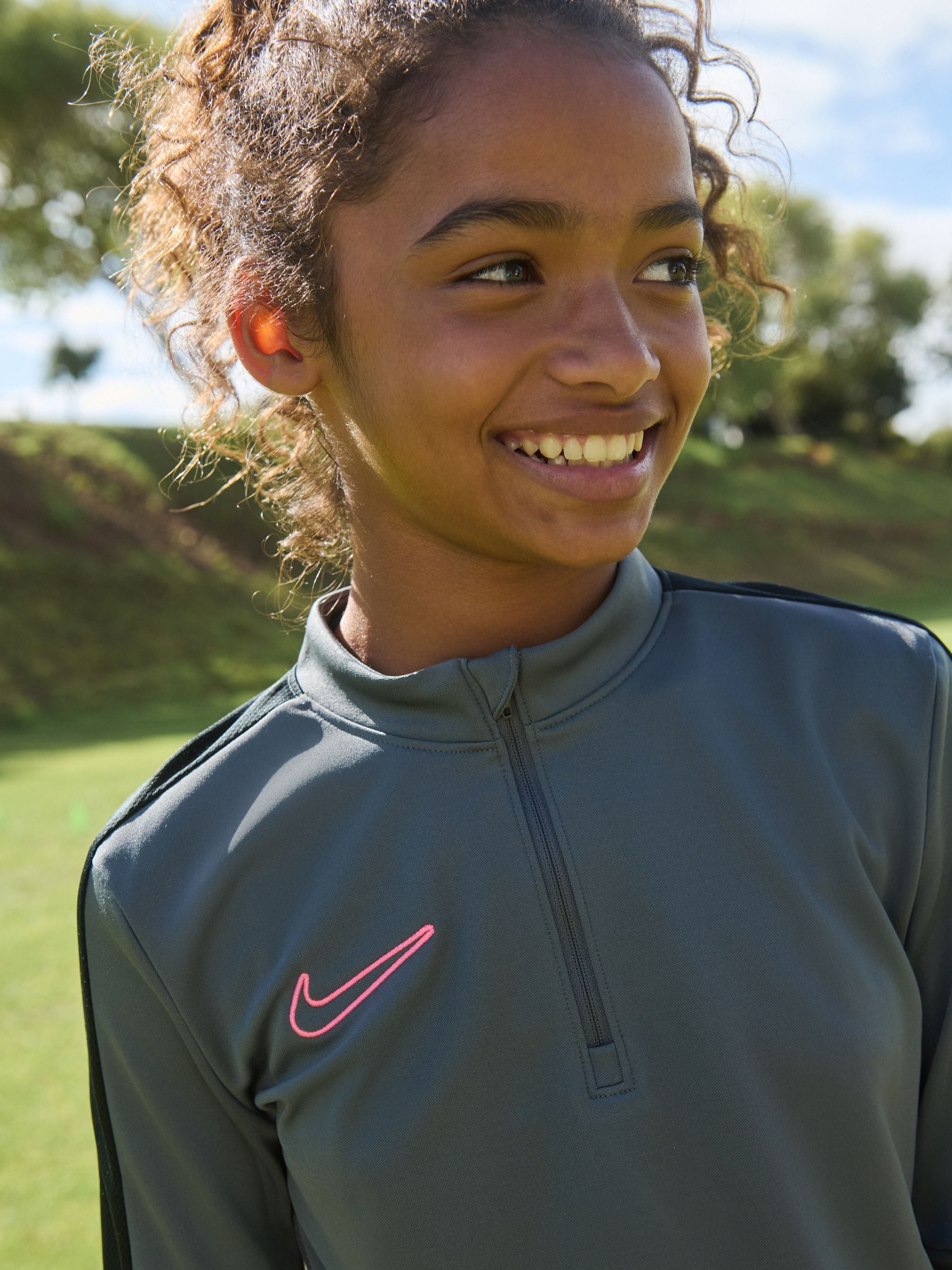 Buy Nike Iron Grey/Black/Pink Dri-FIT Academy Half Zip Buy Nike Iron Grey/Black/Pink Dri-FIT Academy Half Zip