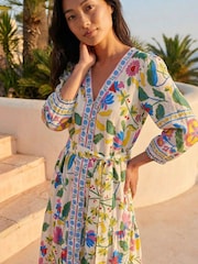 Roman Green Petite Floral Tie Waist Midi Dress - Image 2 of 4