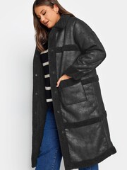 Yours Curve Black Bonded Faux Fur Coat - Image 1 of 4