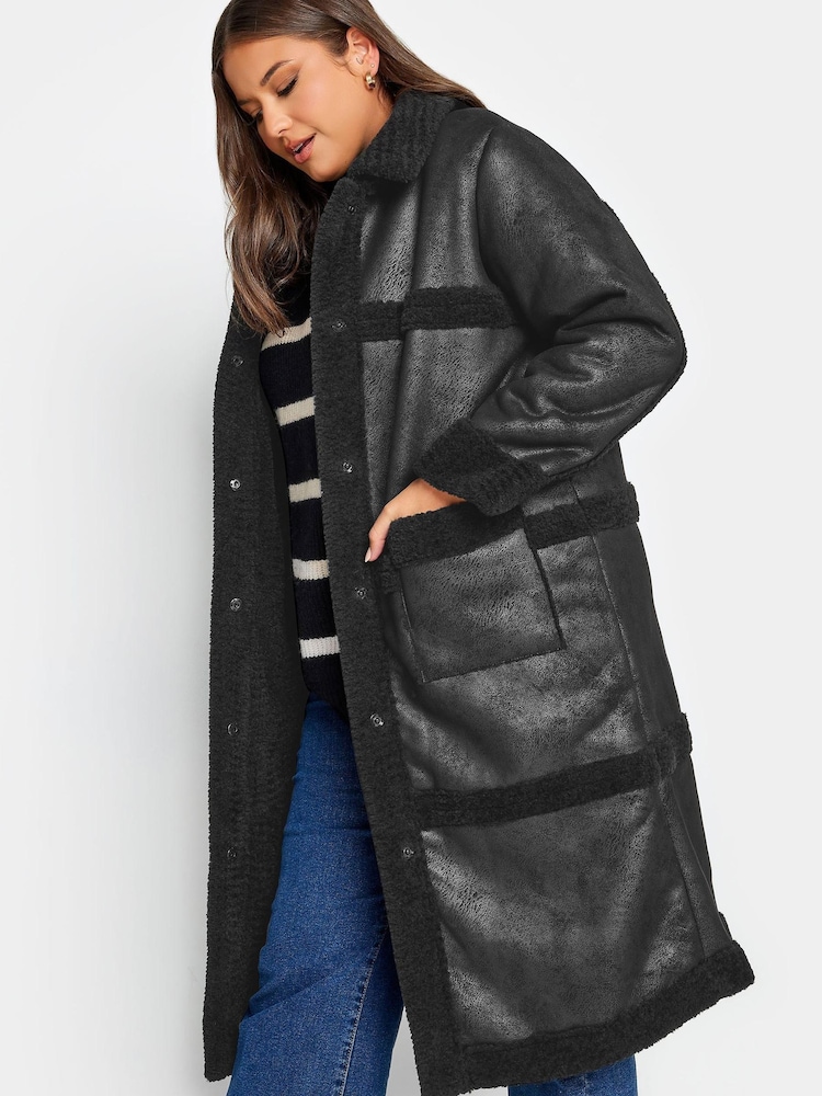 Yours Curve Black Bonded Faux Fur Coat - Image 1 of 4 Yours Curve Black Bonded Faux Fur Coat - Image 1 of 4