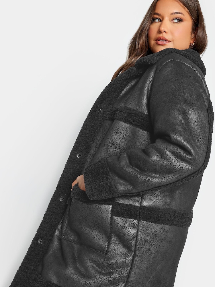 Yours Curve Black Bonded Faux Fur Coat - Image 4 of 4