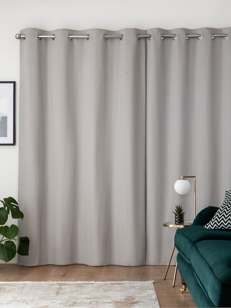Grey Silver Lined Cotton Eyelet Curtains - Image 8 of 8