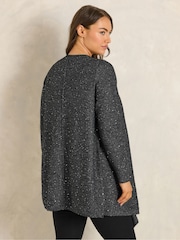 Evans Black Sequin Yarn Waterfall Cardigan - Image 3 of 6