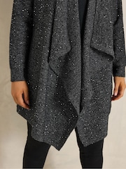 Evans Black Sequin Yarn Waterfall Cardigan - Image 4 of 6