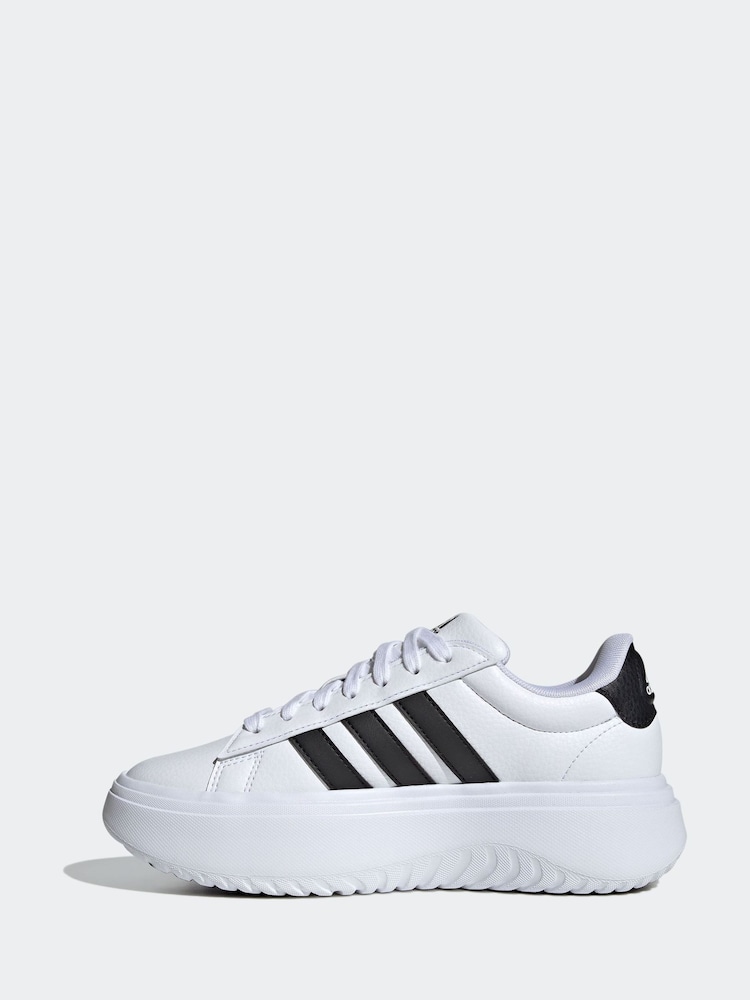 adidas White/Black Sportswear Grand Court Platform Trainers - Image 2 of 8