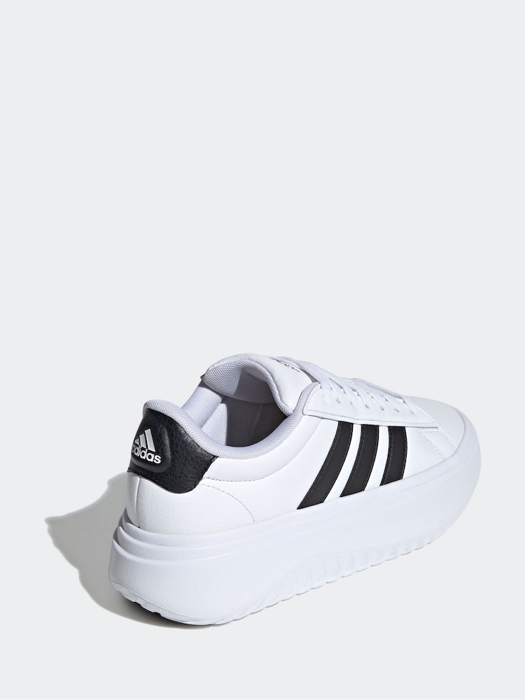 adidas White/Black Sportswear Grand Court Platform Trainers - Image 4 of 8